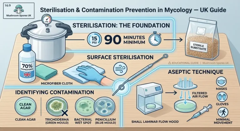 Sterilisation and contamination prevention in a mycology laboratory